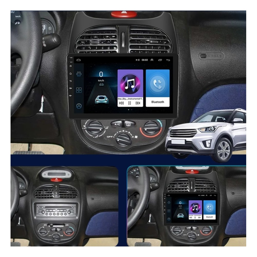Autoradio Android Peugeot 206 1998-2012 Apple CarPlay 10 pollici