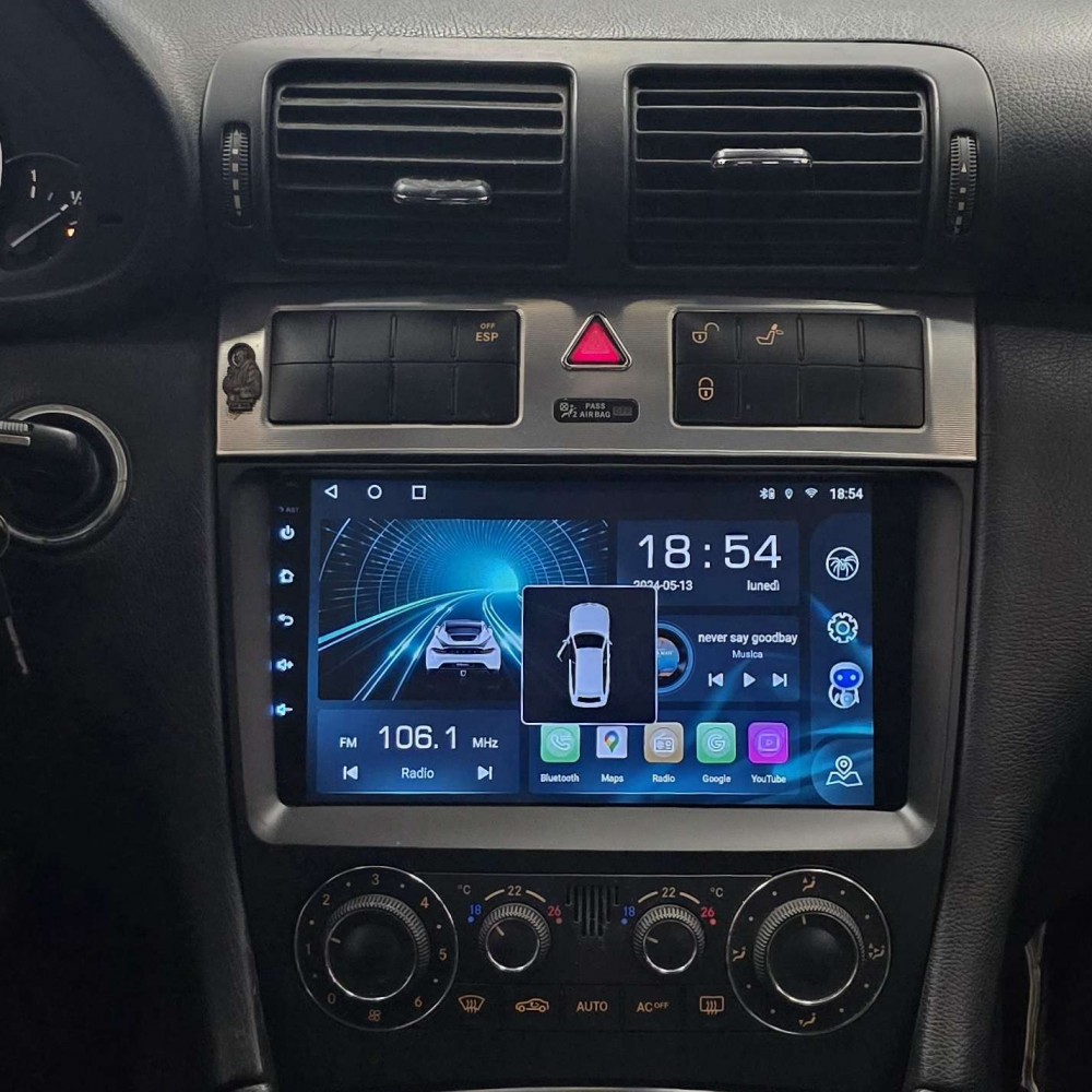 Autoradio Android Mercedes Classe C W203 2000-2007 Apple CarPlay 9 pollici